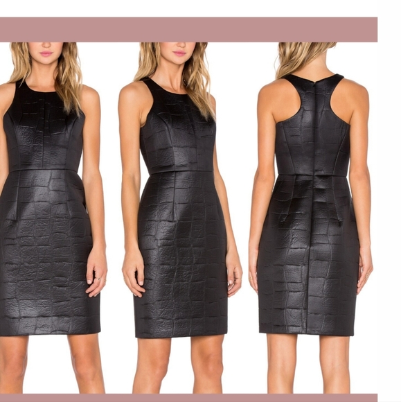 MILLY Croc Embossed Neoprene Racerback Dress in Black - Picture 4 of 14